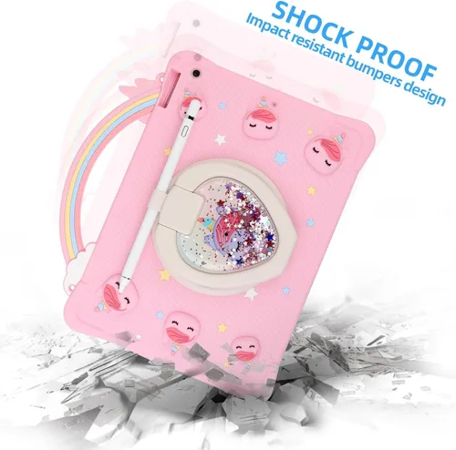 Miniatura 4 de [Funda de Unicornio con Mango de Arcoíris Súper Linda] Compatible con iPad 7 2019 Funda Protectora para Niños Niñas con Correa de Mano y Soporte