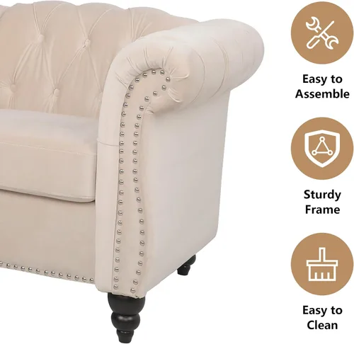 Miniatura 5 de QHITTY Sofá Grande de Acento, Sofá Chesterfield de 3 Plazas, Sofá Moderno de Terciopelo Tapizado con Respaldo Acolchado para Muebles de Sala
