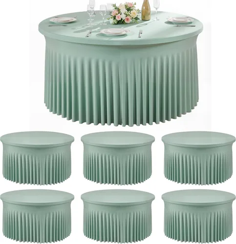 Miniatura 19 de Paquete de 6 manteles redondos de elastano azul bebé para mesa de 60 pulgadas, manteles elásticos de 120 pulgadas ajustables de 5 pies, manteles