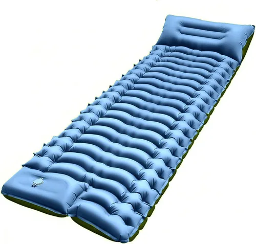 Miniatura 9 de FUN PAC Colchoneta de dormir para camping, ultraligera con almohada, bomba de pie integrada, almohadillas inflables compactas para acampar, Verde