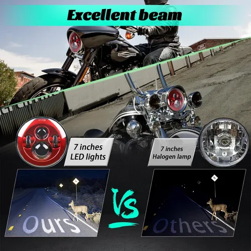 Miniatura 7 de SKTYANTS Faro delantero de motocicleta de 7 pulgadas LED rojo Faro de motocicleta proyector compatible con Touring Street Electra Glide Road King