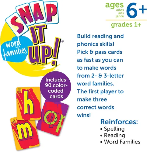 Miniatura 5 de Learning Resources Snap It Up Phonics - Juego de cartas de lectura, tarjetas flash de palabras a la vista, tablero familiar fonético, artículos