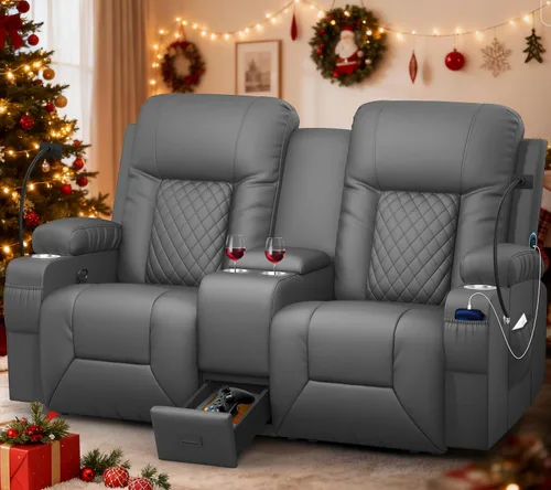 Miniatura 11 de YONISEE Sofá reclinable grande de dos plazas, sofá reclinable con consola de almacenamiento, silla reclinable con puertos USB, 2 soportes