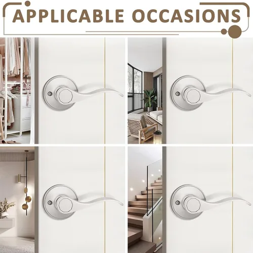 Miniatura 6 de Probrico 12061SN - Manija de puerta, juego de cerradura para puerta con llave de seguridad, para entrada, acabado niquelado satinado disponible