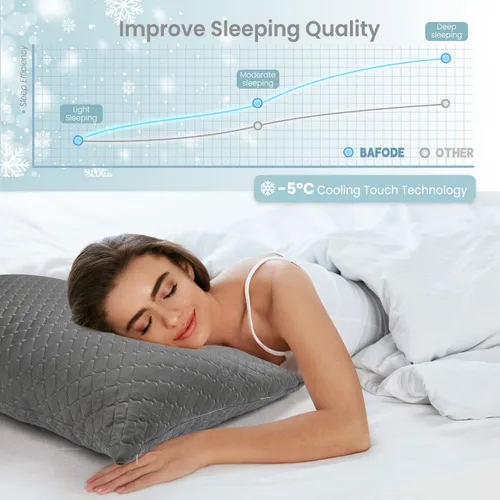Miniatura 5 de Bafode Juego de 2 almohadas de espuma viscoelástica tamaño King, almohadas de espuma viscoelástica trituradas, almohada refrescante para dormir