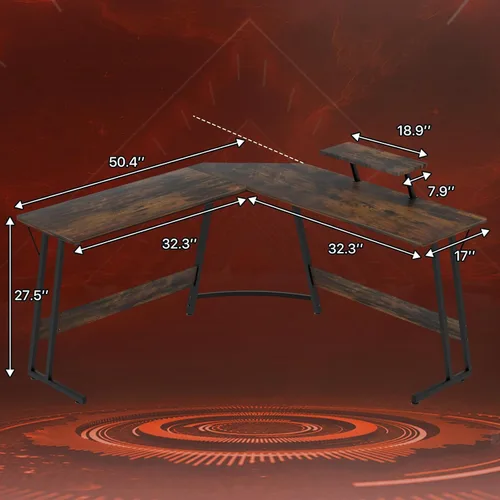 Miniatura 2 de HKLGorg Escritorio en forma de L para computadora de juegos, mesa de esquina para juegos de 50.4 pulgadas con soporte para monitor, superficie