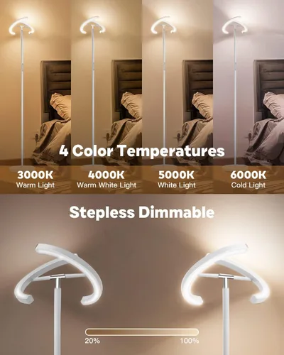 Miniatura 3 de SIBRILLE Lámpara de pie blanca, lámpara de pie ajustable sin escalones moderna 3000-6000K, lámpara de pie LED giratoria de 20W para lectura, lámpara