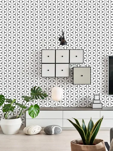 Miniatura 5 de Heroad Papel de Pared para Despegar y Pegar Papel Pintado Moderno en Negro y Blanco Papel de Contacto Boho Geométrico para Gabinetes y Cajones Papel