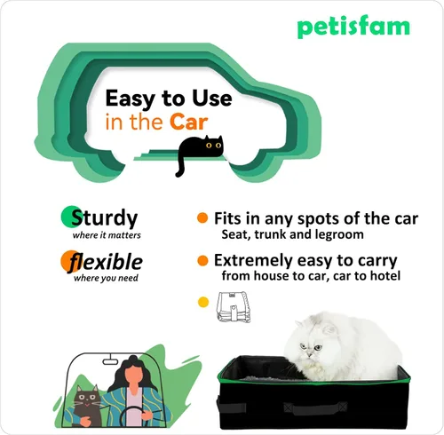 Miniatura 4 de Arenero portátil de viaje para gatos con tapa para contener arena y olor. Fácil de transportar, limpiar y almacenar. Ideal para viajes en auto, Negro