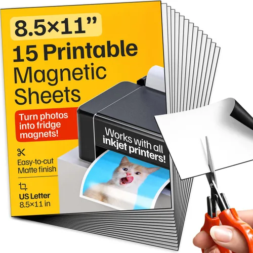Miniatura 8 de Hojas magnéticas imprimibles, 5 unidades, mate (8.5 x 11 pulgadas), papel magnético flexible optimizado para inyección de tinta, no adhesivo, ideal