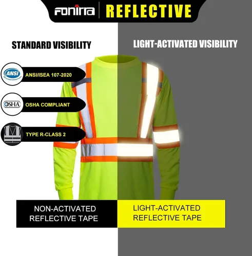 Miniatura 6 de FONIRRA Paquete de 3 camisetas de seguridad de manga larga reflectantes de alta visibilidad, camisas de trabajo de construcción ANSI Clase 3