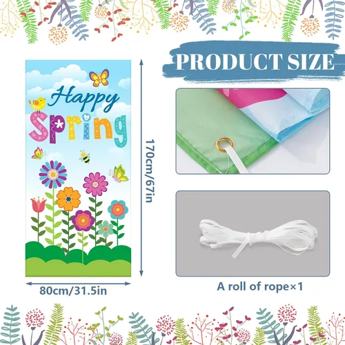 Miniatura 2 de Whaline Decoración de cubierta de puerta con texto en inglés «Hello Spring» con diseño floral de primavera para puertas delanteras, pancarta