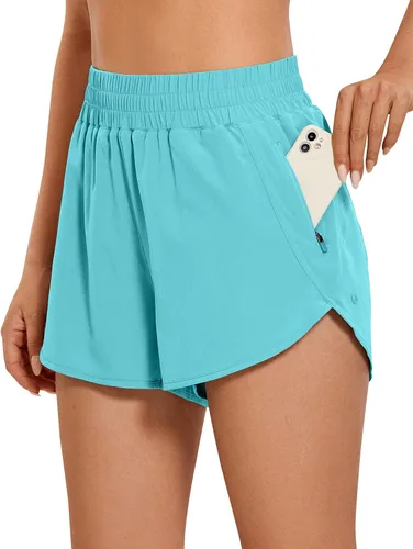 CRZ YOGA Pantalones cortos de correr de cintura alta para mujer, forro de malla, 3 pulgadas, secado rápido, para gimnasio, atletismo, pista de