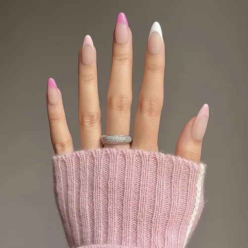 Miniatura 8 de 24 piezas de uñas postizas acrílicas de punta francesa, uñas de cobertura completa para mujeres, arte de salón en casa