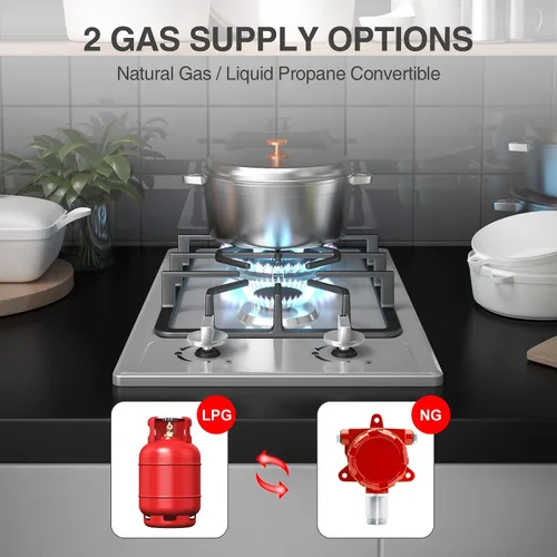 Miniatura 3 de ANHANE Estufa de gas de 2 quemadores de 12 pulgadas: superficie de cocción de propano portátil de acero inoxidable para RV, apartamentos