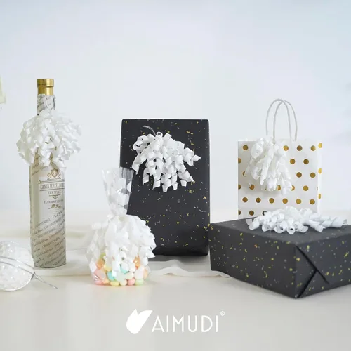 Miniatura 3 de AIMUDI Lazos Blancos de 4" Lazos Blancos Burst Lazos de Cinta Rizada Autoadhesivos para Envolver Regalos Cinta Grosgrain Lazos con Amarre Torcido