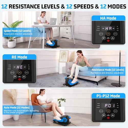 Miniatura 2 de Under Desk Elliptical Machine, Leg Exerciser While Sitting for Seniors with Remote Control & 12-Speeds, Quiet Portable Electric Seated Pedal