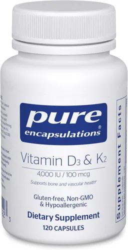 Pure Encapsulations Vitamina D3 y K2 – Apoyo a la salud ósea y vascular – Apoyo a la función inmunológica* – Sin gluten – Sin OMG – 120 cápsulas