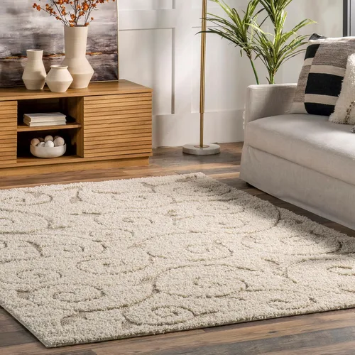 Miniatura 8 de NuLOOM - Alfombra de pelo de Maisha con diseño de remolinos, hecha a máquina, 10 pies x 14 pies, color crema