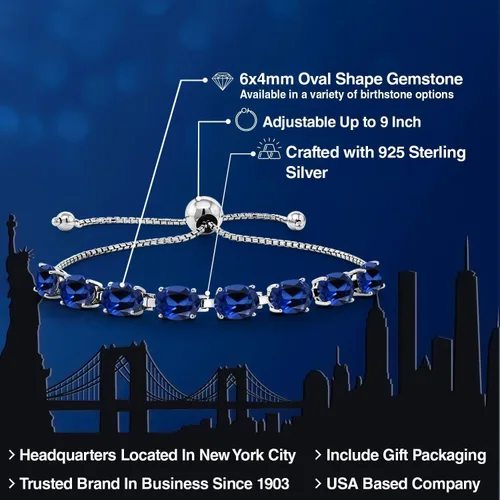 Miniatura 220 de Gem Stone King Pulsera de plata de ley 925 con piedra natal ovalada de 0.276 x 0.197 in para mujer, totalmente ajustable hasta 9 pulgadas
