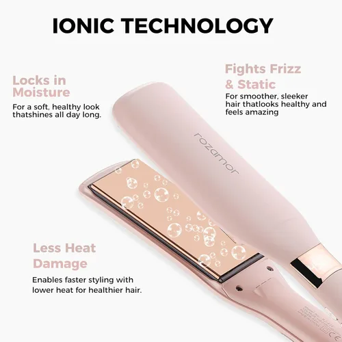 Miniatura 4 de Rozamor Plancha plana de titanio de 1.7 pulgadas de ancho con calor instantáneo para todo tipo de cabello, plancha plana de doble voltaje
