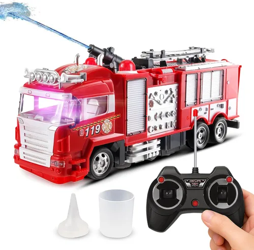 Liberty Imports Camión de bomberos de rescate a control de radio RC Camión de bomberos eléctrico R/C con luces, sonido, bomba de cañón de agua de