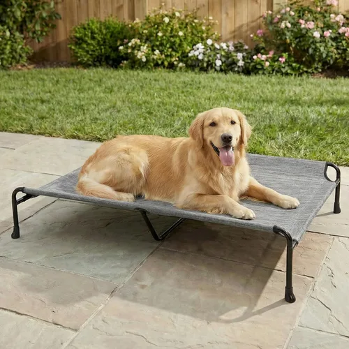 Miniatura 8 de Veehoo Cama para perros al aire libre, camas elevadas para perros grandes, cama elevada para perros con reposacabezas, cuna refrescante lavable