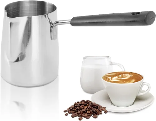 Miniatura 8 de Cafetera turca de 12 oz/11.8 fl oz jarra de espuma de leche para té, olla de fusión de mantequilla Jarra toroide de flores de acero inoxidable