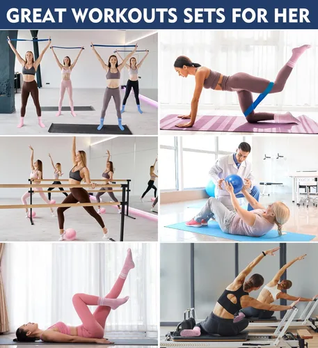 Miniatura 7 de floconssy Pilates Ball Resistance Bands Grip Socks Barre Sets, Loop Exercise Bands 5 Levels, Small Yoga Ball 9 Inch, Non Slip Socks Workout Kit at
