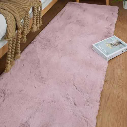 Miniatura 2 de ORINOVA - Alfombra lavable de pelo esponjoso rosa para dormitorio, alfombra de pelo sintético de conejo para sala de estar, alfombra peluda