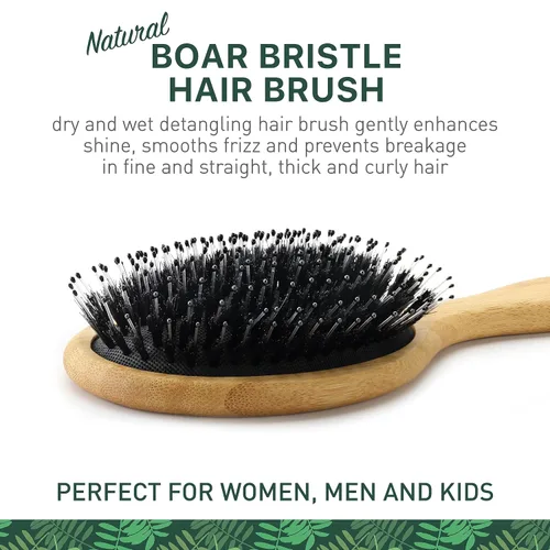 Miniatura 2 de Cepillo de cerdas de jabalí natural para mujeres, hombres y niños; cepillo desenredante seco y húmedo mejora suavemente el brillo, suaviza