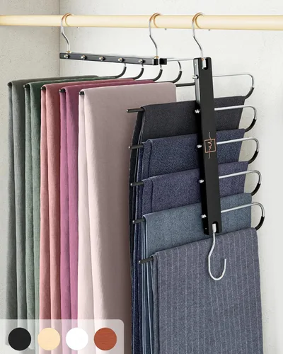 MORALVE - Colgadores para pantalones que ahorran espacio - Juego de 2 colgadores de haya europea para bufandas y jeans - Organizador de clóset y
