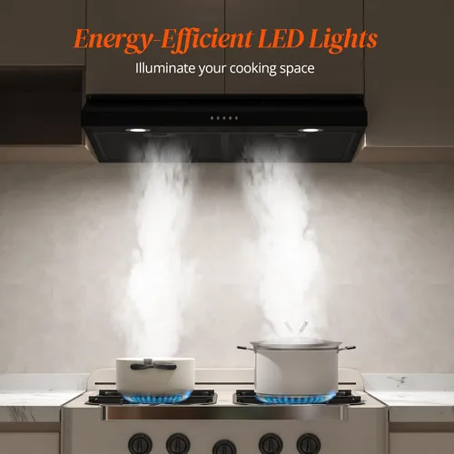 Miniatura 8 de FIREGAS Campana de Ventilación Negra de 30 Pulgadas para Debajo del Gabinete, Campana de Cocina Convertible con y sin Conductos, 300 CFM, Ventilador
