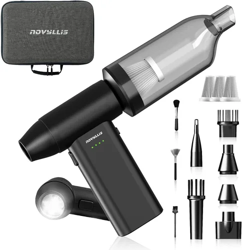Mini soplador eléctrico de aire comprimido inalámbrico con kit de aspirador de computadora Iluminación 180,000 RPM 5 velocidades de mano 3 en 1