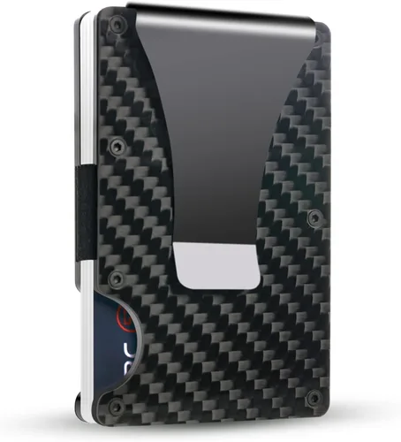 neovoc Billeteras minimalistas para hombre - Para billetera Airtag - Cartera de fibra de carbono - Cartera portatarjetas - Bolsillo frontal RFID con