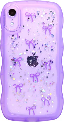 Miniatura 135 de Qokey Funda para iPhone 12 Pro Max de 6.7 pulgadas, diseño de onda rizada, borde transparente, brillante con purpurina, estrella brillante, bonita