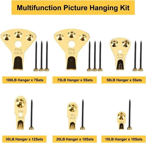 Miniatura 2 de Kit de 125 piezas para colgar cuadros resistentes con clavos para madera/paneles de yeso - Colgadores profesionales para lienzo, cuadros de oficina