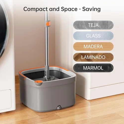 Miniatura 7 de Juego de trapeador giratorio y cubeta con 2 almohadillas de trapeador de microfibra reemplazables con sistema de separación automática de agua sucia