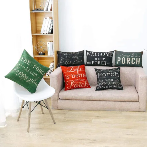 Miniatura 2 de TRENDIN Funda de almohada de cintura para porche de granja de 20 x 12 pulgadas, funda de almohada negra con texto en inglés "Welcome to Our Porche