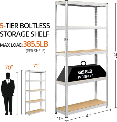 Miniatura 3 de Topeakmart Estantes Utilitarios de 5 Niveles, Estantes de Almacenamiento de Metal Unidad de Estantería de Garaje Estantes de Almacenamiento