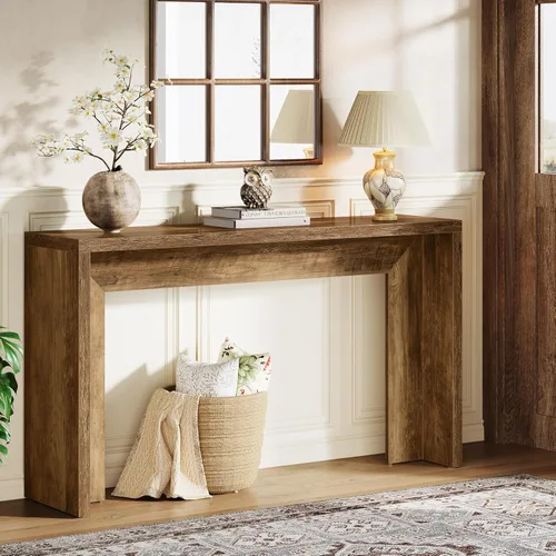 Miniatura 3 de Tribesigns Mesa consola de granja, mesa de sofá de madera de 55 pulgadas con almacenamiento para entrada, vestíbulo, pasillo, sala de estar, fácil