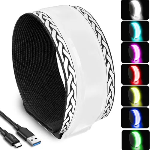 Miniatura 9 de RGB 7 Colors Switchable LED Armband, USB-C Rechargeable, 360° Reflective Running Light for Runners, High Visibility Reflective Running Gear for