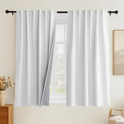 Miniatura 16 de PONY DANCE Cortinas de lino 100% opacas de 63 pulgadas de largo para dormitorio, sala de estar, oscurecimiento completo, bolsillo para barra