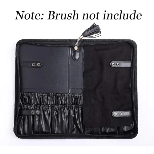 Miniatura 2 de Rownyeon - Bolsa organizadora de brochas de maquillaje profesional, estuche de cuero, bolso de mano negro portátil de viaje (solo bolsa)