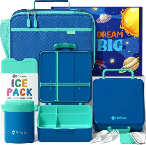 Miniatura 11 de Fimibuke Lonchera Bento para niños con 4 compartimentos, bolsa de almuerzo aislada, tarro térmico de acero inoxidable al vacío, paquete de hielo