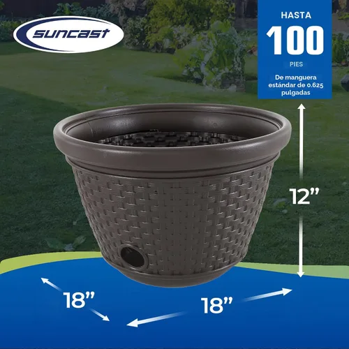 Miniatura 3 de Suncast Paquete de 2 macetas decorativas de mimbre para manguera de jardín con 4 agujeros de drenaje para mangueras de 100 pies, Java