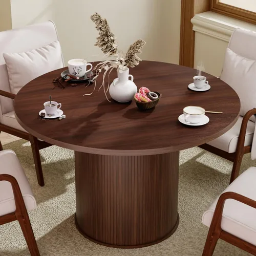 Miniatura 9 de HOMMPA Mesa de comedor redonda de 48 pulgadas para mesa de cocina de 4 a 6 pulgadas, mesa de comedor con base de tira de madera para cocina