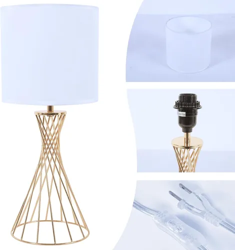 Miniatura 6 de Juego de 2 lámparas de mesa doradas, moderna lámpara de noche para mesita de noche, lámpara pequeña para dormitorio, base hueca geométrica de metal