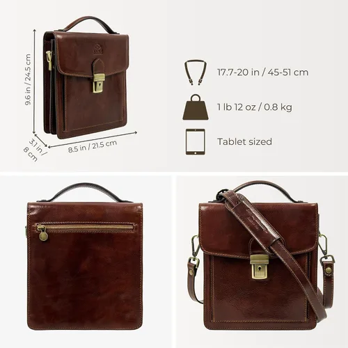 Miniatura 4 de Time Resistance Maletín pequeño de cuero para hombre - Bolso cruzado - Bolso bandolera de cuero italiano - Caja de regalo incluida