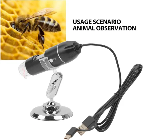 Miniatura 3 de Ciciglow Microscopio digital portátil de mano, 50-1600X con LED ajustable y soporte, USB para teléfono móvil Android portátil
